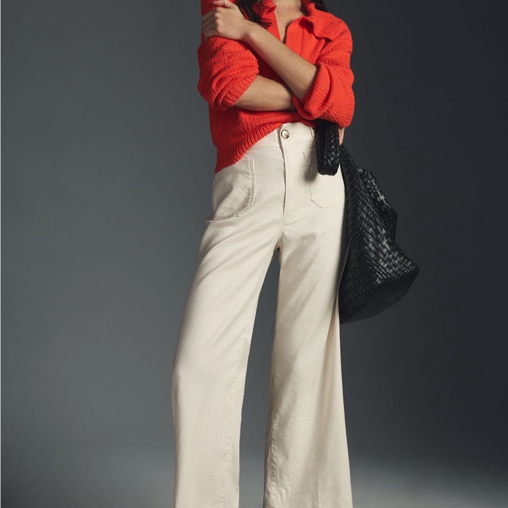 Anthropologie Maeve The Colette Cream Linen Wide Leg Pants High Waisted